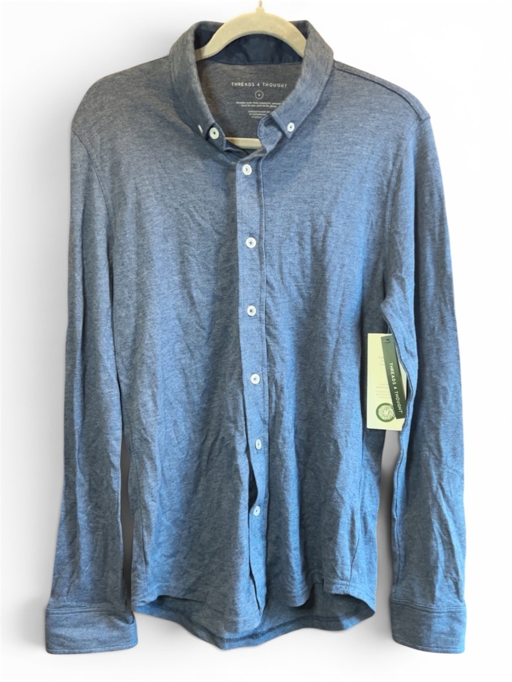 Threads 4 Thought Men's Small blue Organic Cotton Modal Stretch Button Down Shir